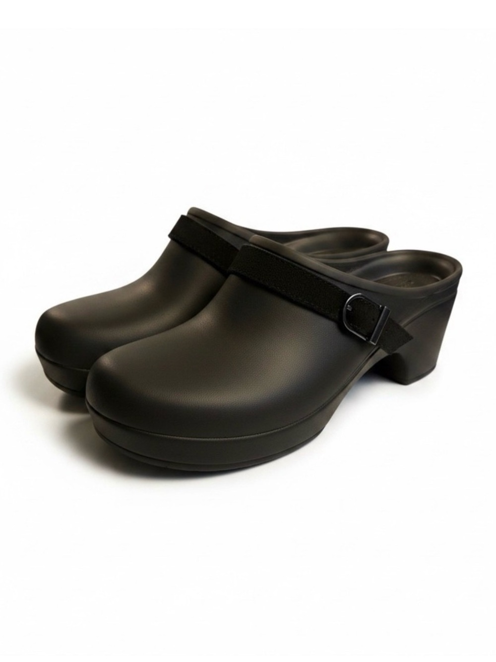 Crocs Sarah Clogs Black Block Heel Buckle Strap Comfort Shoes Womens 10